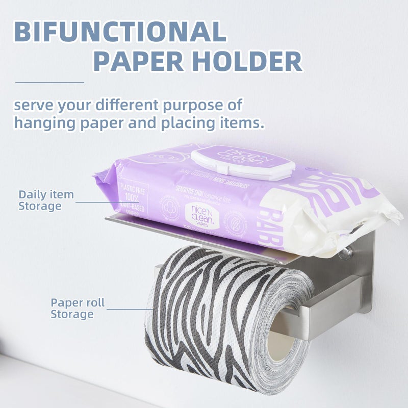 APLusee Brushed Nickel Toilet Paper Holder with Shelf, Left Side 304 Stainless Steel Tissue Roll Hanger, Wall Mounted - Image 5